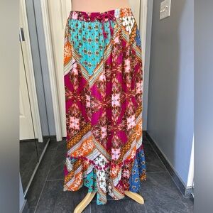 RD &‎ KoKo Colorful Patchwork Maxi Skirt Pom Pom Festival Boho Hippie